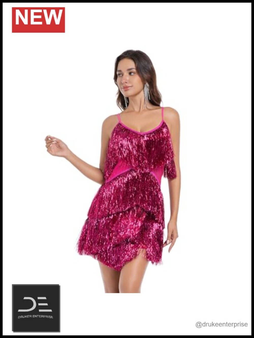 Tinsel Fringe V Neck Mini Dress